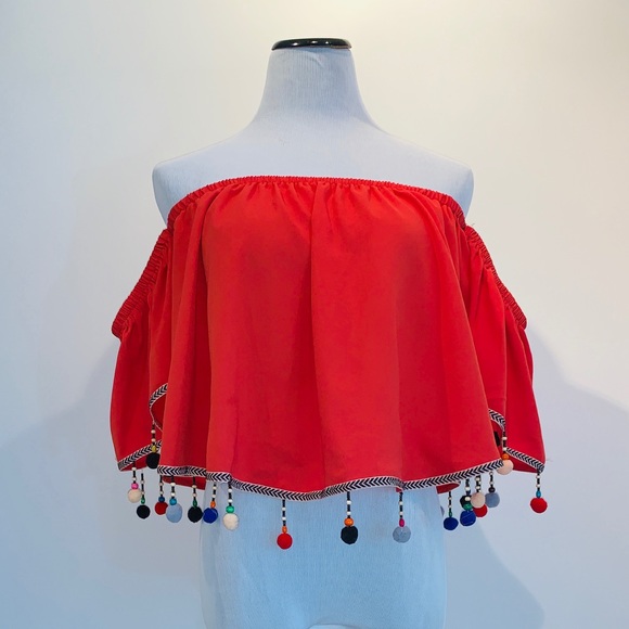 Fun Orange Crop Top w/ Pom Poms 🍊💃🏻 - Picture 2 of 4